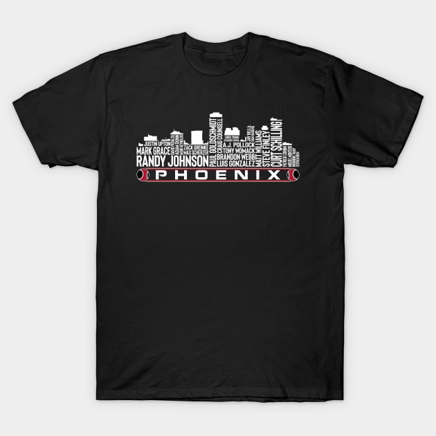 Arizona Baseball Team All Time Legends, Phoenix City Skyline T-Shirt by Legend Skyline